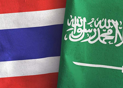 Saudi,Arabia,And,Thailand,Two,Folded,Flags,Together,3d,Rendering