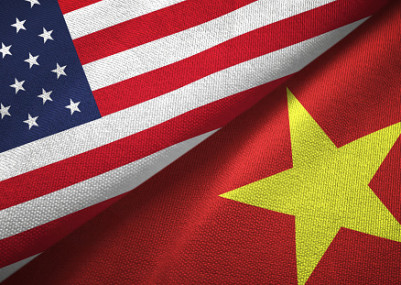 United States and Vietnam two folded flags together