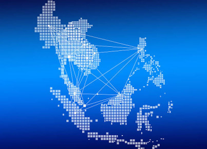 AEC Map and network on blue background